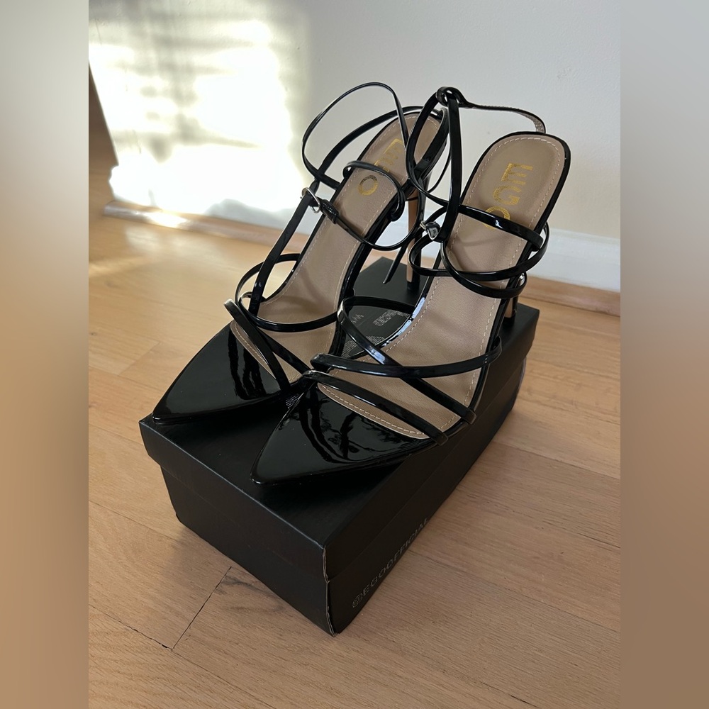Elegant Black Patent Strappy Heels